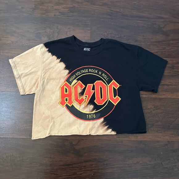 ACDC black & tan tye-die cropped t-shirt size M/L - Picture 2 of 7